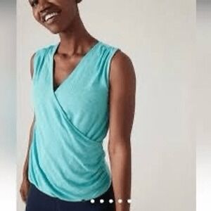 Athleta Breezy Wrap Tank Top Turquoise Blue V-Neck Sleeveless 988031 Womens Med